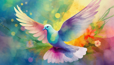 abstract and colorful illustration of a peace dove as banner or header for social media generative aiの素材