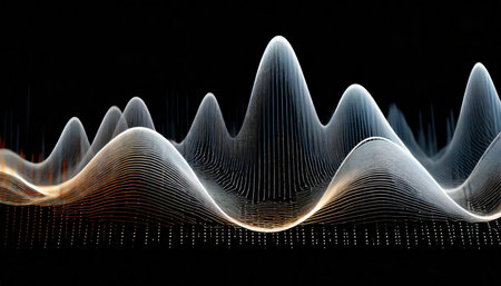 digital sound waves on black backgroundの素材