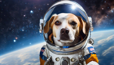 portrait of a dog in space suit generative aiの素材