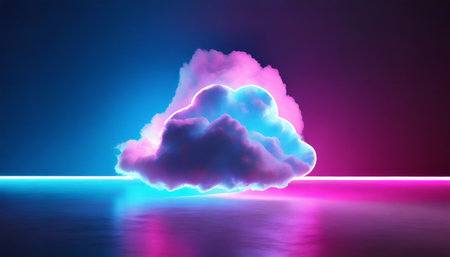 3d render abstract stormy cloud glowing from inside with bright pink blue light neon backgroundの素材