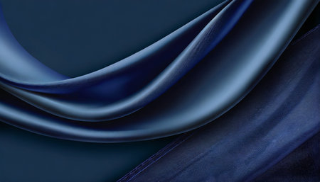 navy blue silk satin dark elegant luxury abstract background with space for design shiny smooth fabric soft folds drapery color gradient lines wavy pattern christmas birthday romanceの素材
