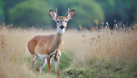 white tailed deer in the grassの素材