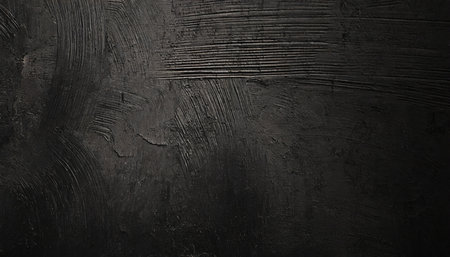 black wall background of natural paintbrush stroke textured cement or stone old concrete texture as a concept of horror and halloweenの素材