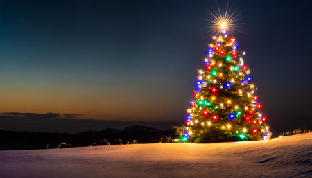 vibrant christmas tree lights illuminating the holiday season with copy spaceの素材