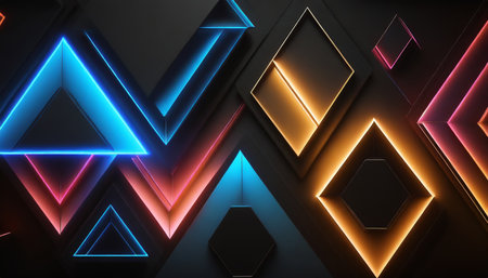 abstract 3d background glowing geometric shapes pattern texture on dark black backgroundの素材