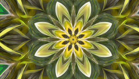 flower in yellow and green an abstract digital image with a daisy star flower design in yellow and greenの素材