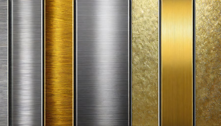 metal brushed silver and gold textured platesの素材