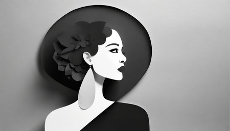 paper cut black and white woman abstract illustration art silhouette with minimalist theme generative aiの素材