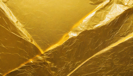 gold foil leaf shiny texture abstract yellow wrapping paper for background and design art workの素材