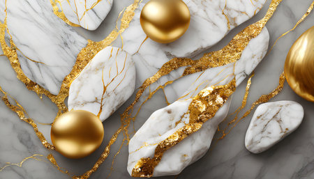 white marble abstract stones with goldの素材