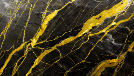 grunge texture background black marble background with yellow veinsの素材