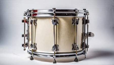 big metal snare drum on white background generative aiの素材