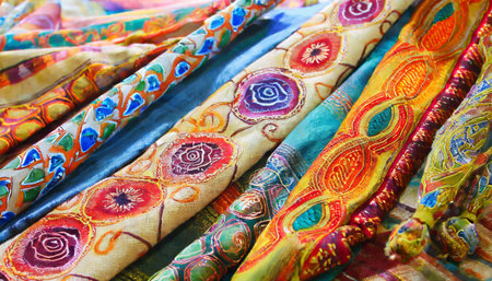 colorful ethnic pattern fabric backgroundの素材