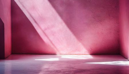beautiful original background image of an empty space in pink tones with a play of light and shadow on the wall and floor for design or creative workの素材