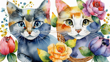 cute watercolor catsの素材