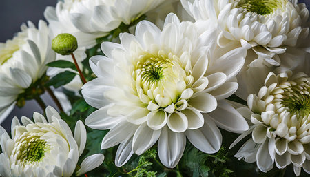 close up photo of white chrysanthemum bouquet abstract floral backgroundの素材