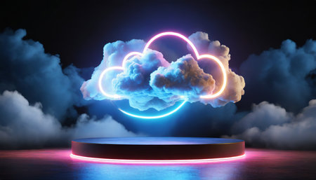 3d render abstract cloud illuminated with neon lightの素材