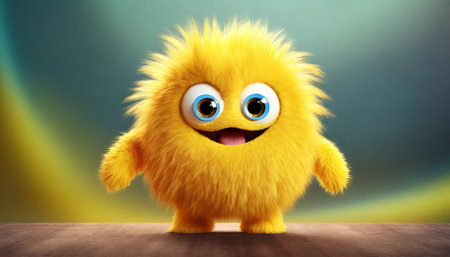 cute yellow furry monster 3d cartoon characterの素材