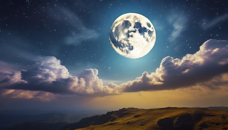 captivating full moon illuminating clouds and stars in night sky sky with moon and cloudsの素材