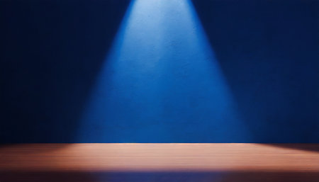 minimalistic abstract background for product presentation light on a dark blue wallの素材