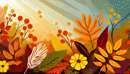 colorful autumn and thanksgiving illustration wallpaper bannerの素材