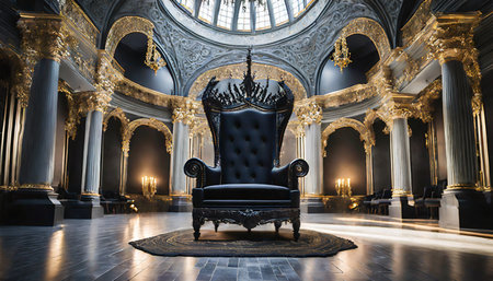 decorated empty throne hall black throneの素材