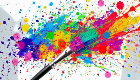 multicolor splatter paint brush on a white background generative aiの素材