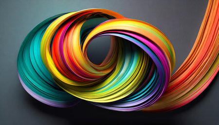 3d render abstract background spiral paint smear curly multicolored brushstroke artistic wallpaper folded ribbonの素材