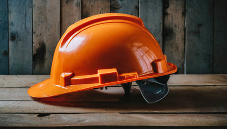 construction helmet on a wooden table ai generated artの素材