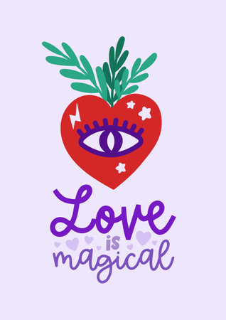 Love is magical. Valentine's Day greeting card. Valentine quote vector designのイラスト素材