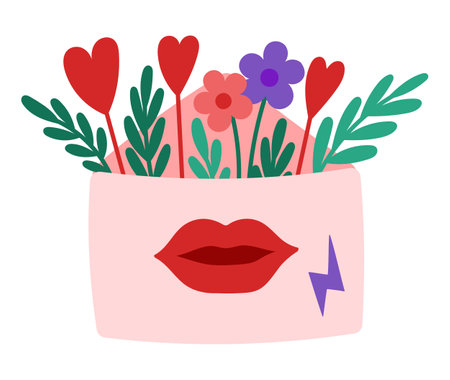 Valentine flowers letter vector clipartのイラスト素材
