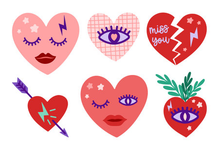 Valentine's day vector hearts illustration set. Valentine cute modern clipartのイラスト素材