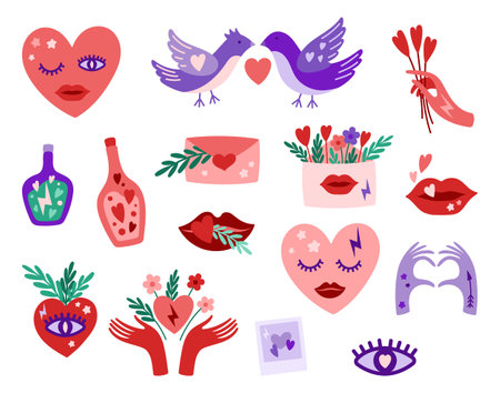 Valentine's day vector cartoon clipart. Valentine cute illustration setのイラスト素材