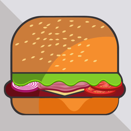 Hamburger icon in flat style. Fast food vector illustration.のイラスト素材