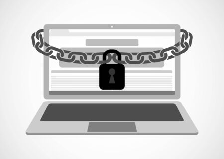 Internet Security Concept, Laptop Locked and Protected with Chainのイラスト素材