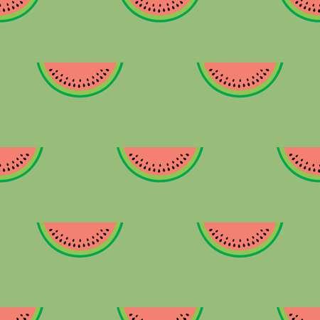 Watermelon Slices on Green Background Seamless Pattern Vector