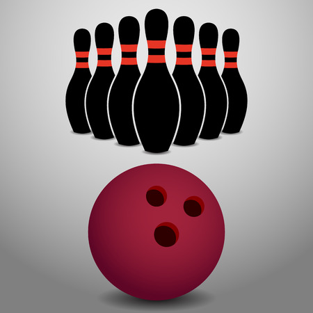 Bowling Ball Rolling, About to Strike a Row of Pins Vector Illustrationのイラスト素材
