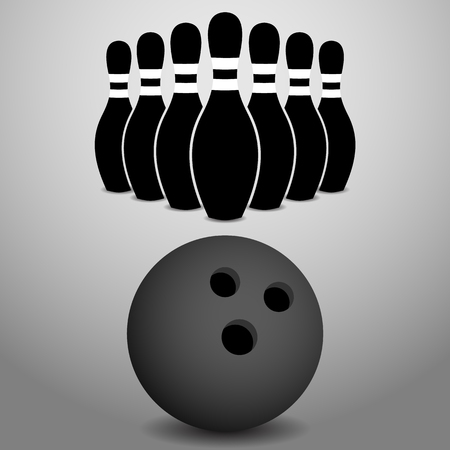 Bowling Ball Rolling, About to Strike a Row of Pins Vector Illustrationのイラスト素材