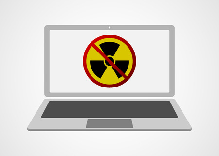 Radiation Forbidden Sign on Laptop Screen - Anti Nuclear Movement Concept, Anti Warのイラスト素材