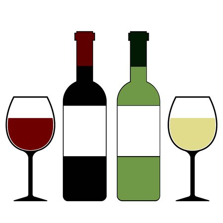 Red and White Wine Bottles and Glasses Isolated Illustrationの写真素材