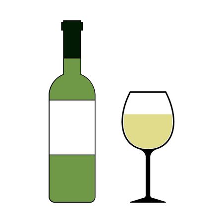 White Wine Bottle and Glass Isolated Illustrationの写真素材