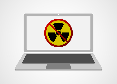 Radiation Forbidden Sign on Laptop Screen - Anti Nuclear Movement Concept, Anti Warの写真素材