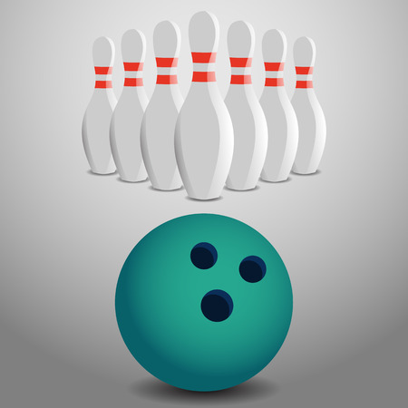 Bowling Ball Rolling, About to Strike a Row of Pins Vector Illustrationのイラスト素材