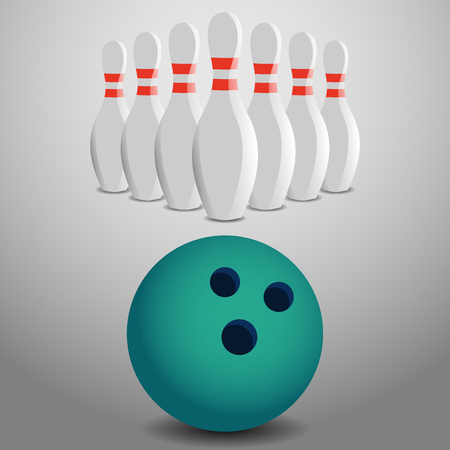 Bowling Ball Rolling, About to Strike a Row of Pins Vector Illustrationの写真素材