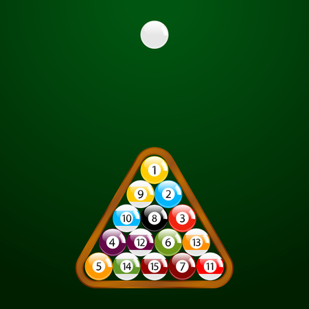 Billiard - Pool - Snooker Balls in a Triangle Wooden Rack Vector Setのイラスト素材