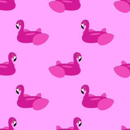 Pink Flamingo Float Seamless Pattern on Pinkのイラスト素材