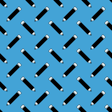 Office - School Pencil Blue Seamless Pattern on Blueのイラスト素材