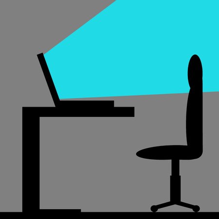 Light Comes out of a Laptop in a Dark Room, Concept - Possibilities, Knowledge, Lonelinessのイラスト素材