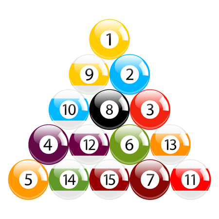 Billiard - Pool - Snooker Balls in Triangle Vector Set Isolatedのイラスト素材