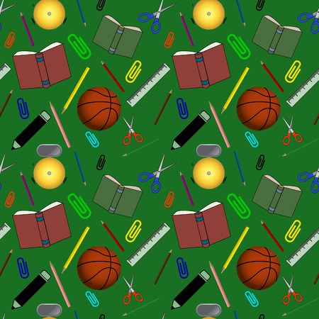 Back To School Colorful Seamless Pattern on Dark Greenの写真素材